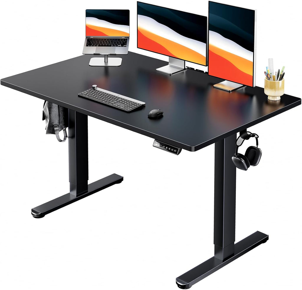 HUANUO Electric Standing Desk, Whole Piece Desktop, Adjustable Height Computer Desk, 4 Height Memory Settings, Sit Stand Up Desk for Home Office, 48' x 30', Black