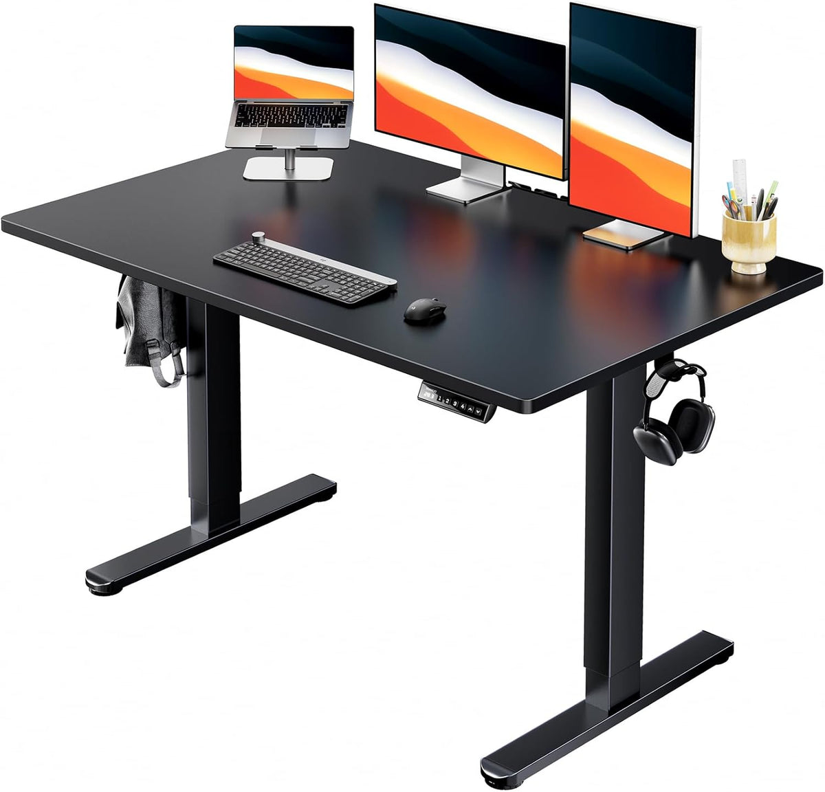 HUANUO Electric Standing Desk, Whole Piece Desktop, Adjustable Height Computer Desk, 4 Height Memory Settings, Sit Stand Up Desk for Home Office, 48' x 30', Black