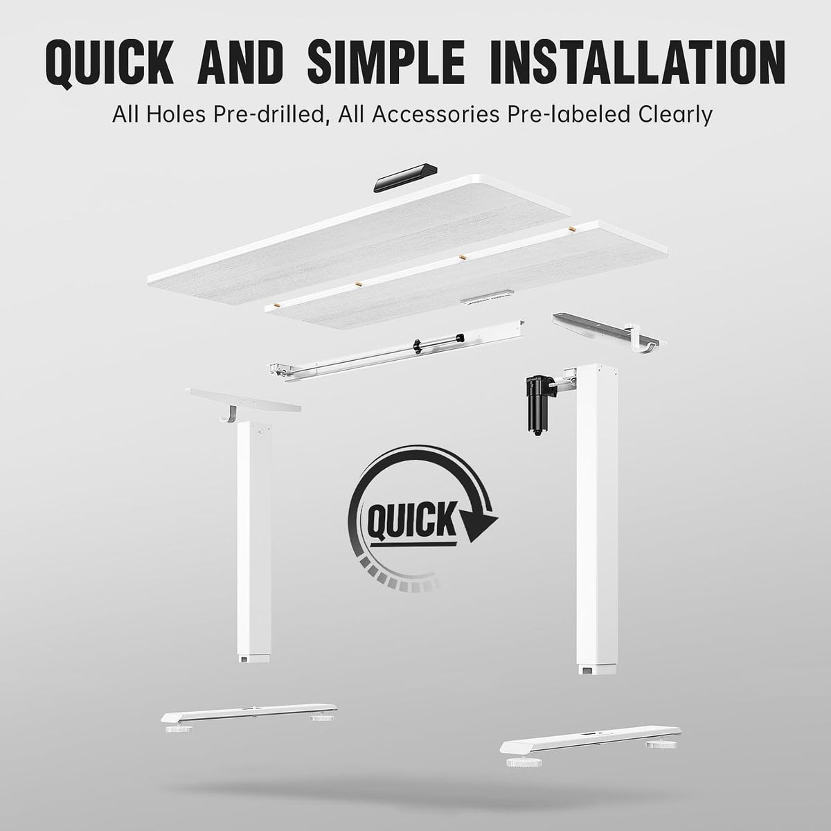 Veken 47.2 Inch Large Electric Standing Desk, Heights Adjustable, Sit to Stand Up, Work Home Office Computer Table for Study, Walking Pad, Writing, and Games, Wooden Desktop Desks, White