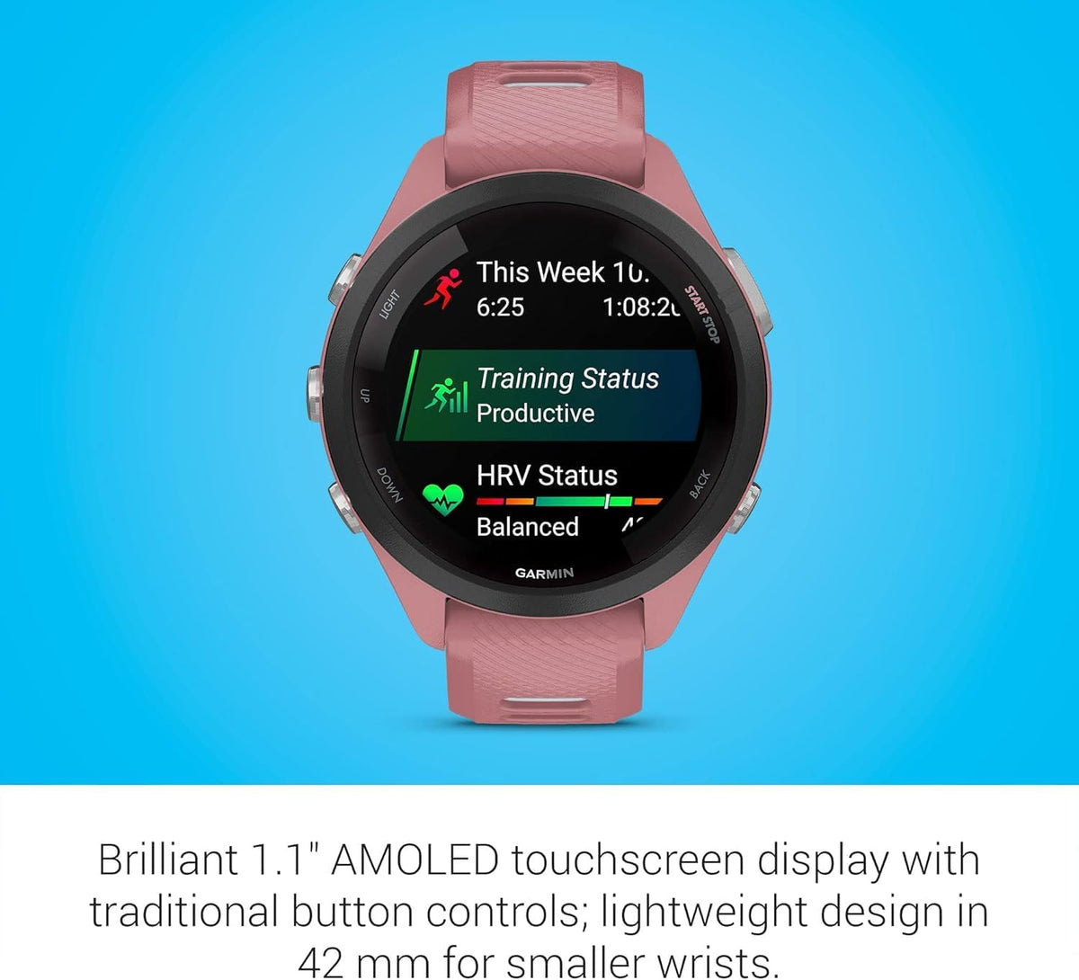 Garmin Forerunner 265S Running Smartwatch, Colorful AMOLED Display, Training Metrics and Recovery Insights, Light Pink and Powder Gray (Renewed)