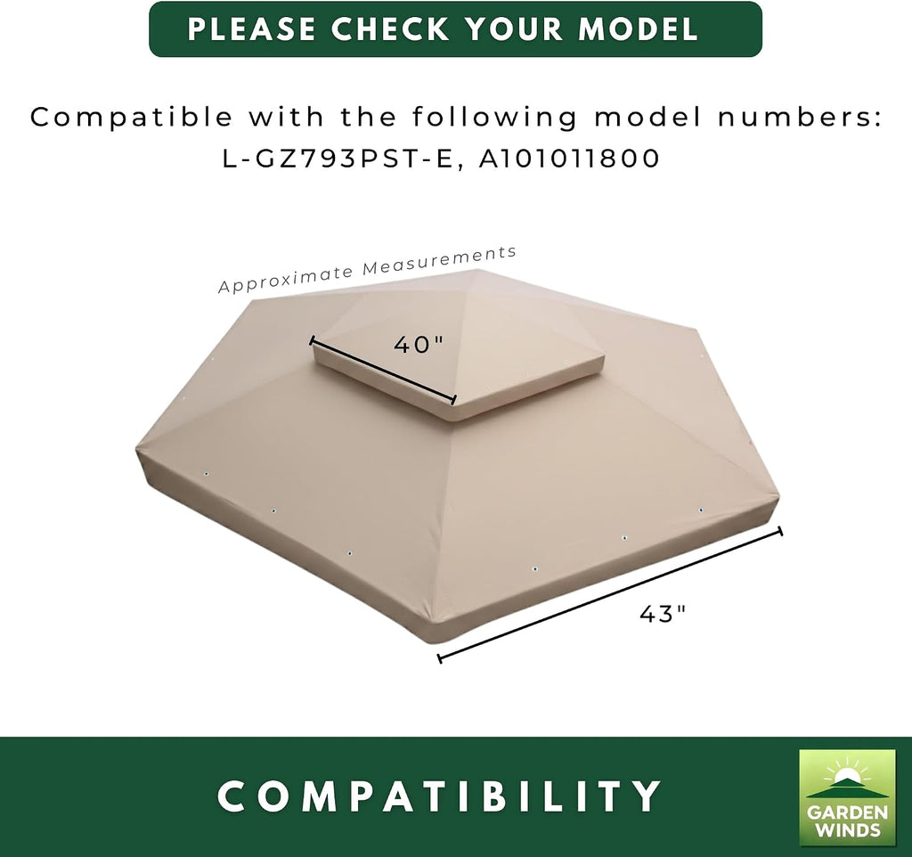 Garden Winds Durable 350 Replacement Canopy Top Compatible with Heritage 12' x 12' Hexagon Gazebo Models L-GZ793PST-E, A101011800 - Beige