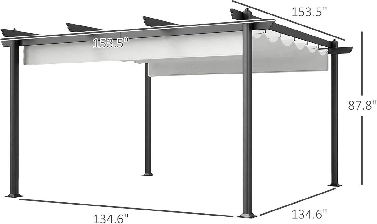 Outsunny 13' x 13' Retractable Pergola Canopy with Stronger Aluminum Frame, Outdoor Pergola Sun Shade Shelter for Garden, Patio, Backyard, Deck, White