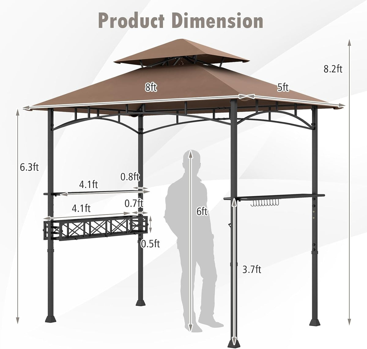 Tangkula 8x5 Ft Grill Gazebo, 2-Tier Barbecue Gazebo with 2 Shelves, 20 Hanging Hooks, Bottle Opener & Storage Basket, Outdoor Grill Canopy for Backyard Garden Poolside (Coffee)