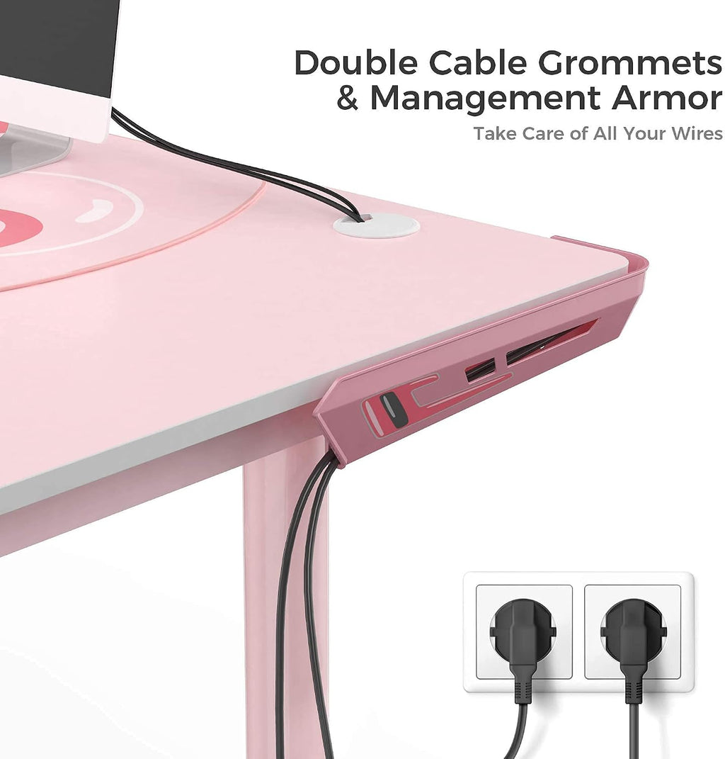EUREKA ERGONOMIC Gaming Desk,60 Inch Pink L-Shaped Computer Desk, Corner Desk Gamer Desk Game Table with Free Mouse Pad for Girls Home Office Wood & Metal Space-Saving,Easy to Assemble,Pink