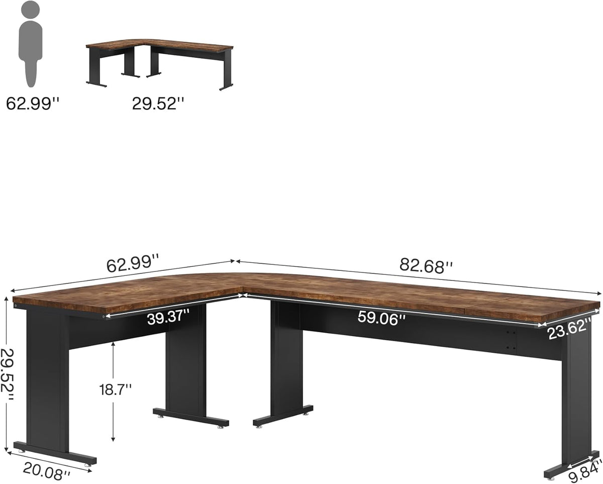 Tribesigns 83-Inch Large L Shaped Desk, Reversible Executive Office Desk, Modern Corner Computer Table Business Workstation for Home Office (Brown)