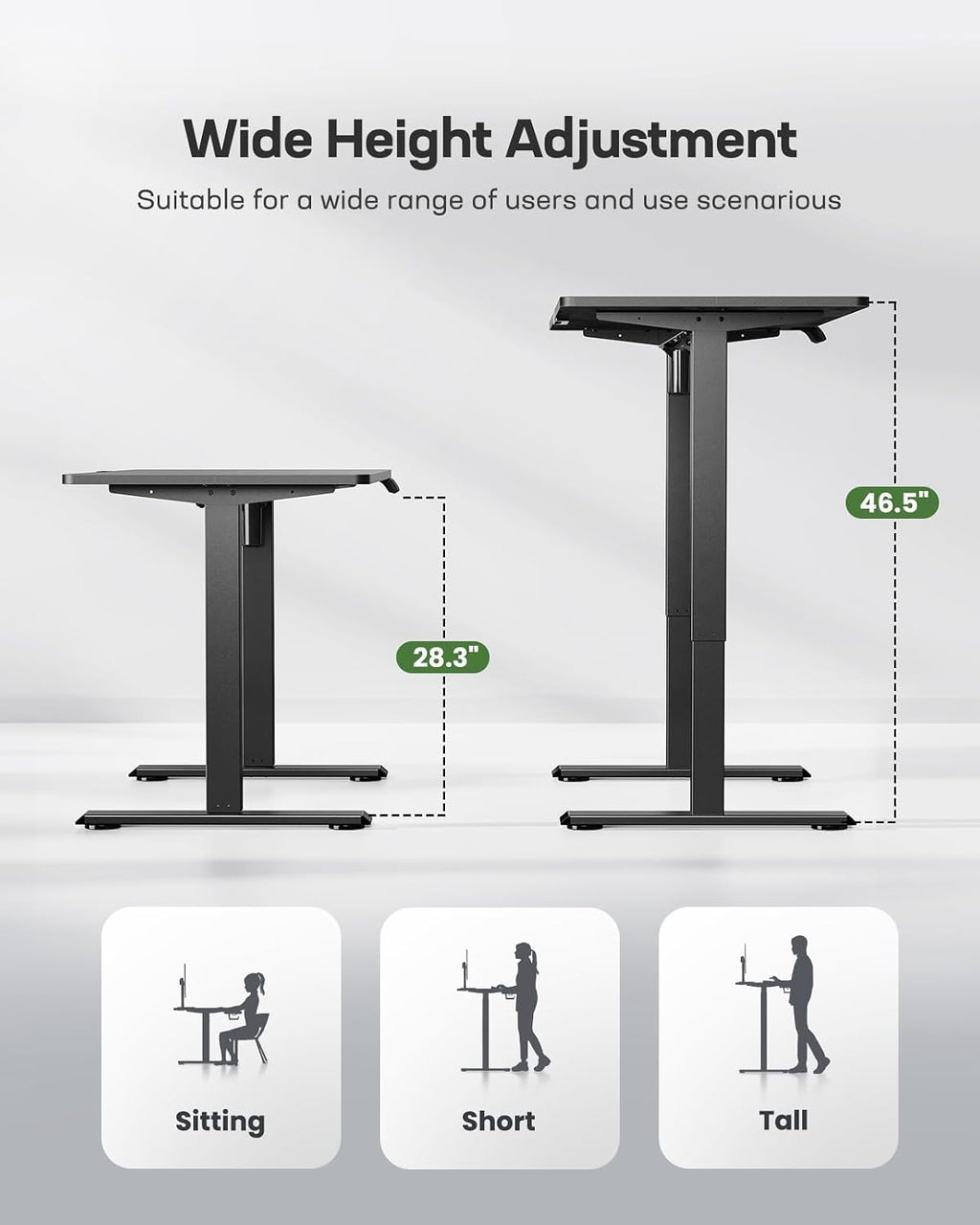 Marsail Electric Standing Desk, Adjustable Height Stand up Desk, 48 x 24 Inches Sit Stand Home Office Desk, Computer Desk, Black