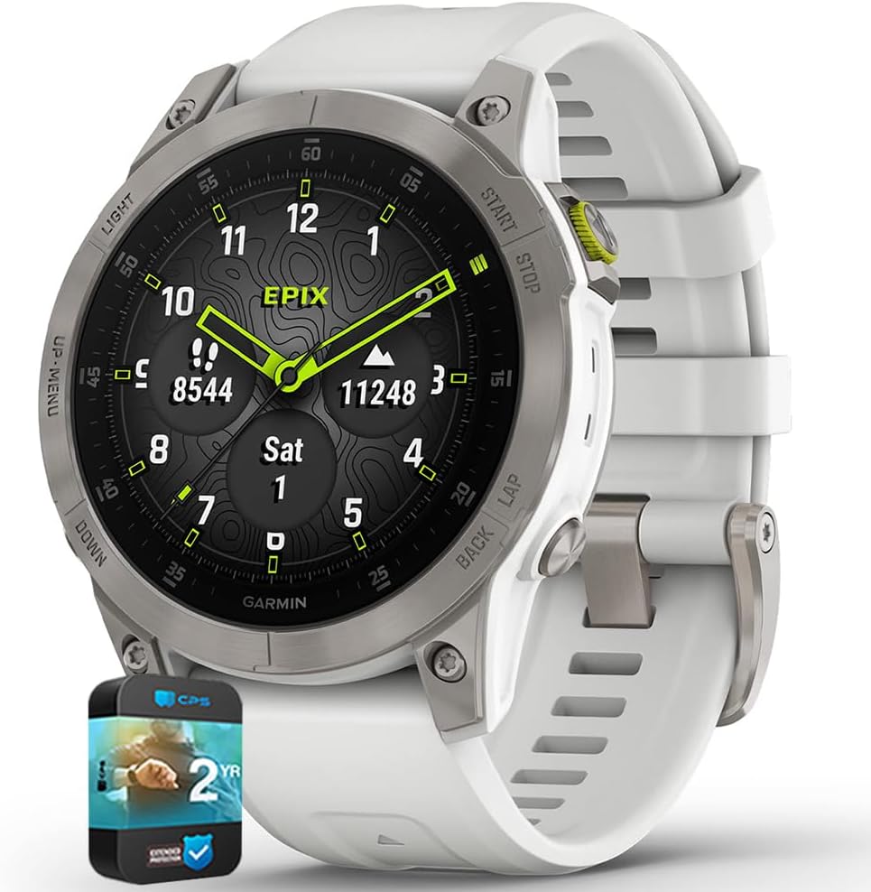 Garmin 010-N2582-20 Epix Gen 2 Premium Active Smartwatch 47 mm White Titanium (Renewed) Bundle with 2 YR CPS Enhanced Protection Pack