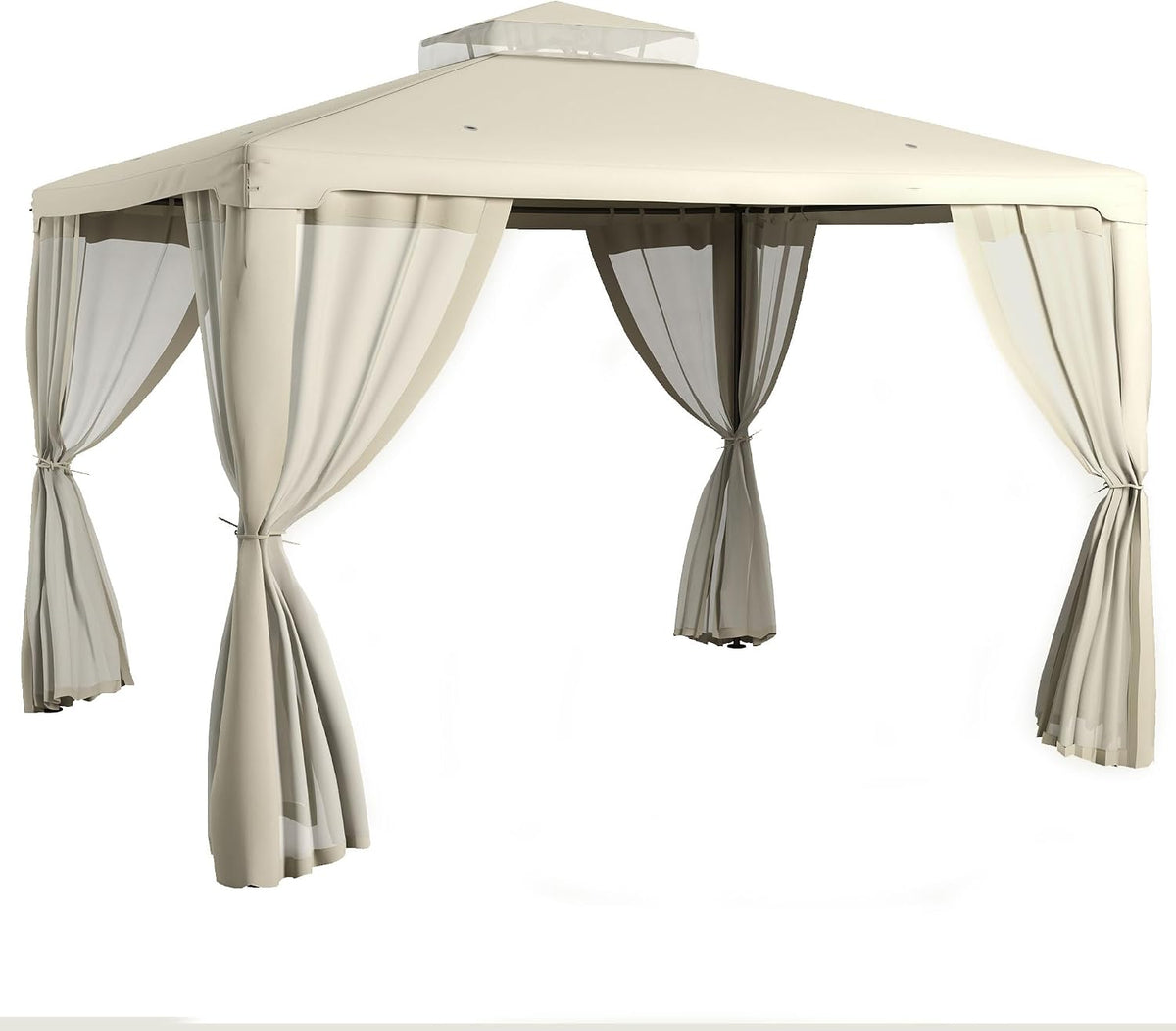 Outsunny 9.6' x 11.6' Patio Gazebo, Outdoor Canopy Shelter with 2-Tier Roof and Netting, Steel Frame for Garden, Lawn, Backyard, and Deck, Cream White