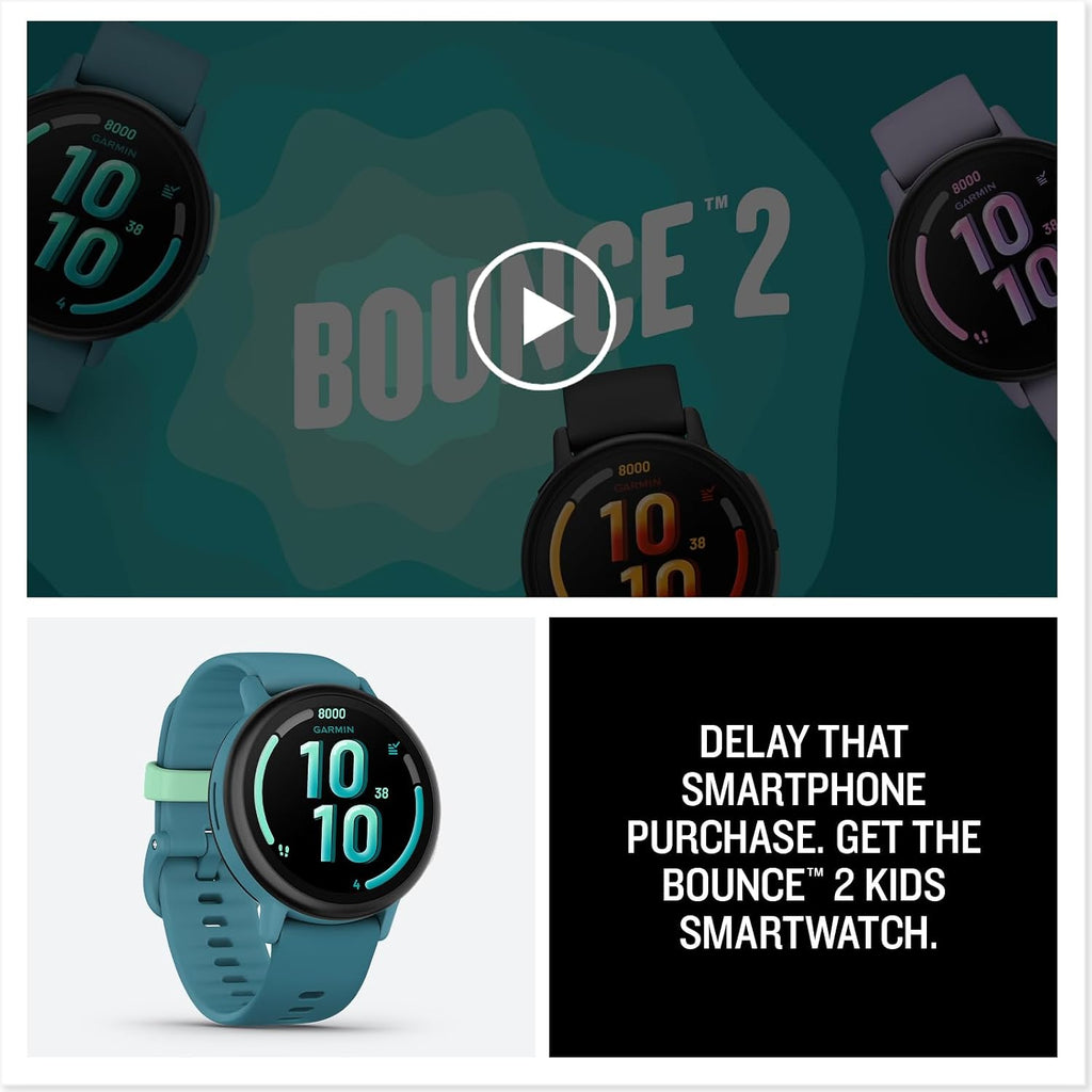 Garmin Bounce™ 2, Kids Smartwatch with Calling, Messaging and Location Tracking Features, Turquoise