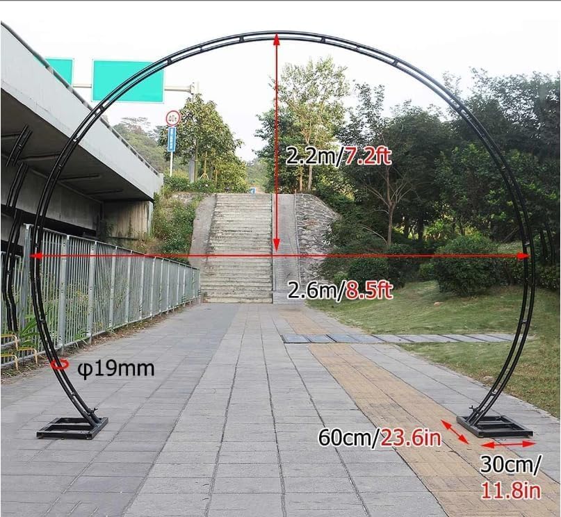 Round Rose Garden Pavilion Arch, Heavy Duty Metal Wedding Arch, Rust-Proof Round Backdrop Party Decoration Moon Gate with Base (Size: 2.4x2.8m, Color: Black)(Size:2.2x2.6m,Color:Yellow)
