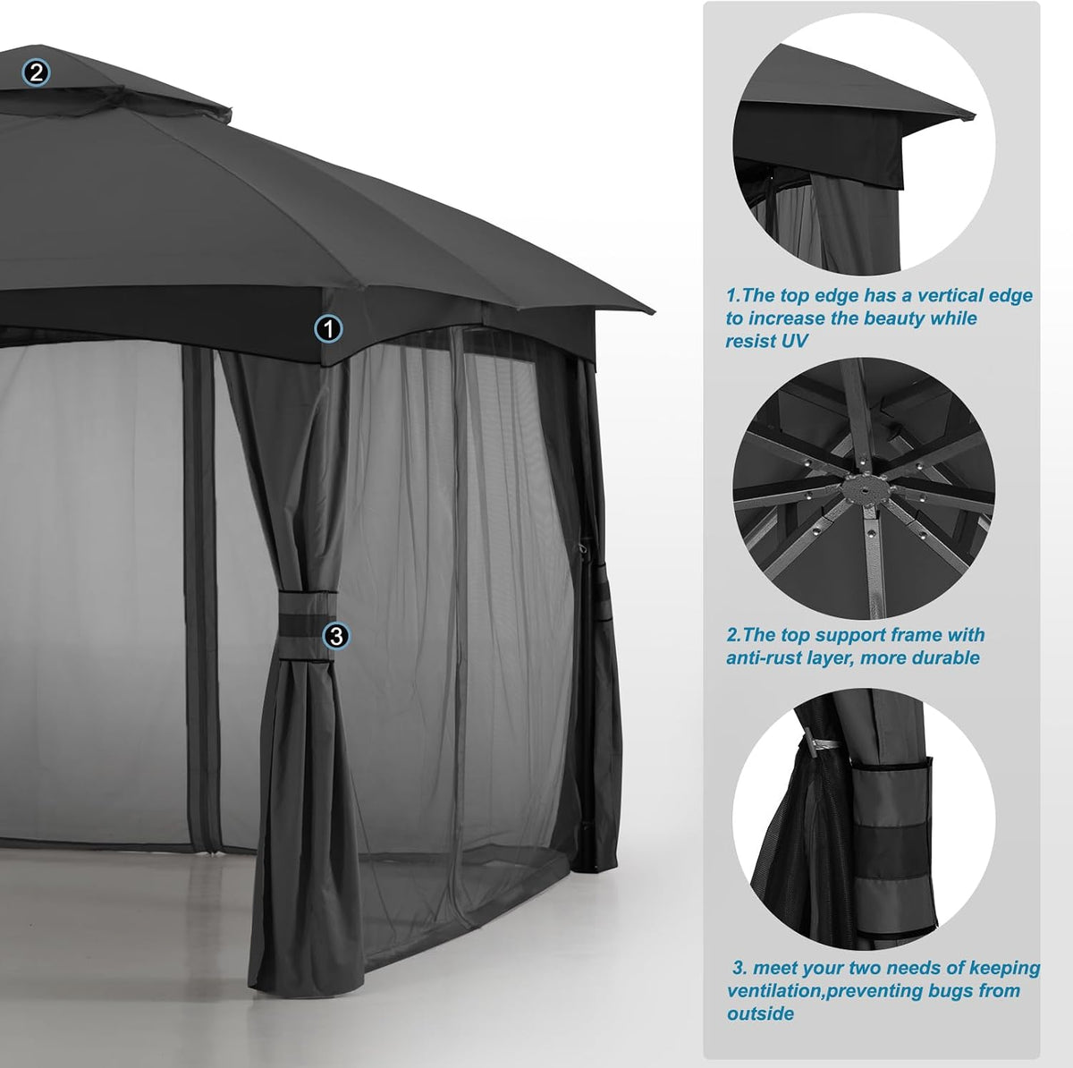 MASTERCANOPY Outdoor Patio Gazebo for Garden with Upgrade Steel Frame and Netting Walls (8x8,Gray)