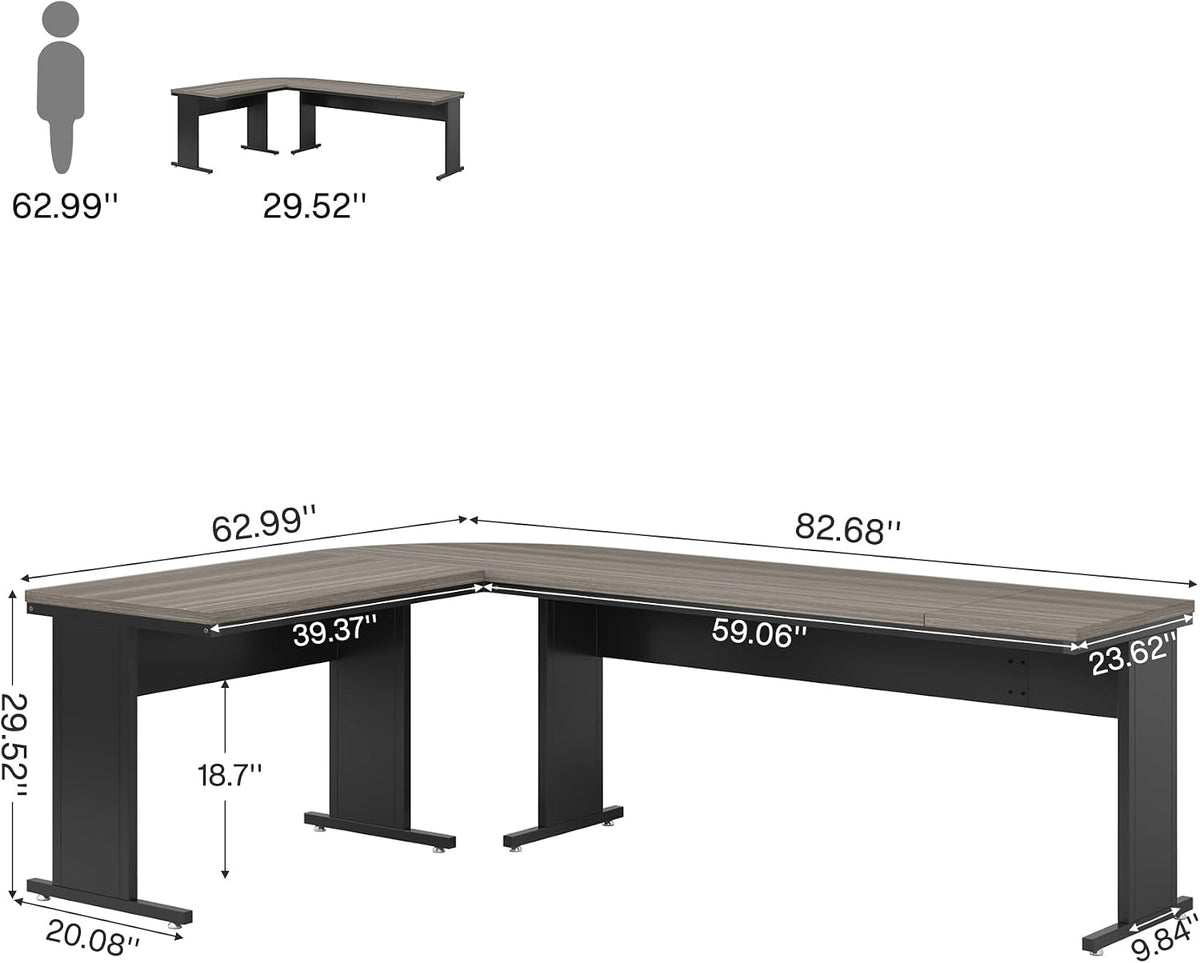 Tribesigns 83-Inch Large L Shaped Desk, Reversible Executive Office Desk, Modern Corner Computer Table Business Workstation for Home Office (Grey)