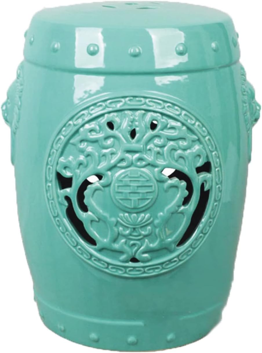 Decorative Garden stools, Ceramic Drum Stool, Dressing Stool, Chinese Round Pier, Ceramic Chair, Garden Pavilion Stool, Home Decoration.(Light Blue)
