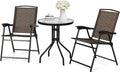 LDAILY LUARANE 3 Piece Patio Bistro Set, Outdoor Table and Chairs Set, 2 Folding Chairs & Coffee Table w/Textured Glass Tabletop, Small Patio Furniture Set for Balcony, Front Porch, Backyard & Garden