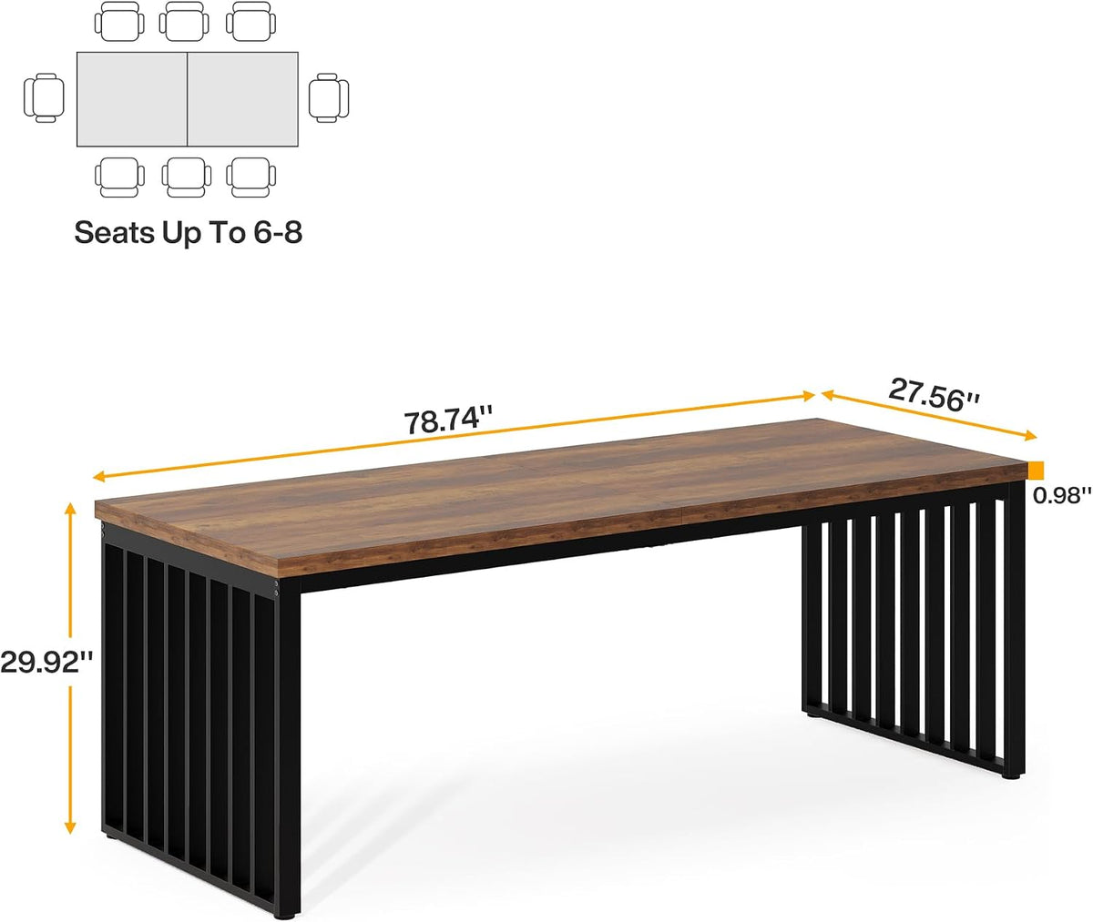 Tribesigns 78.74' Extra Long Computer Desk for 2 Person, Double Long Desk with Heavy Duty Metal Frame, Double Workstation Study Table for Home Office (Without Chair) (Brown & Black)