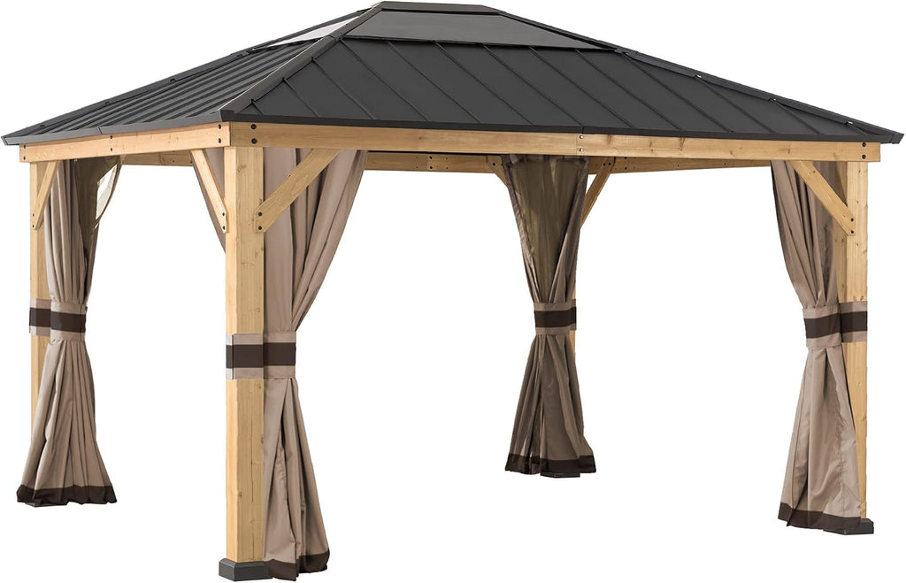 SUNJOY Replacement Curtains and Mosquito Netting for Sunjoy 13 ft. × 15 ft. Wood-Framed Gazebos