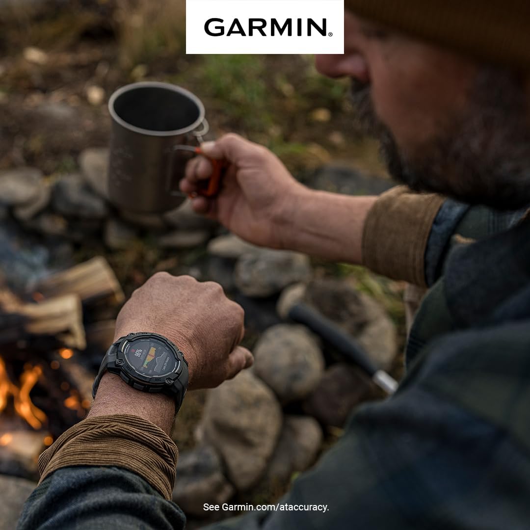 Garmin Instinct 3 50mm, Solar Charged Display, Rugged Outdoor GPS Smartwatch, Unlimited Battery Life, Built-in Flashlight, Charcoal (010-02935-00) Tactical Smart Watch Bundle for Men and Women