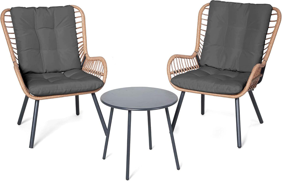 LAUSAINT HOME 3 Piece Outdoor Bistro Set, Small Patio Furniture Set with Coffee Table and Thick Cushions, Front Porch Furniture for Lawn, Garden, Balcony, Poolside, Black