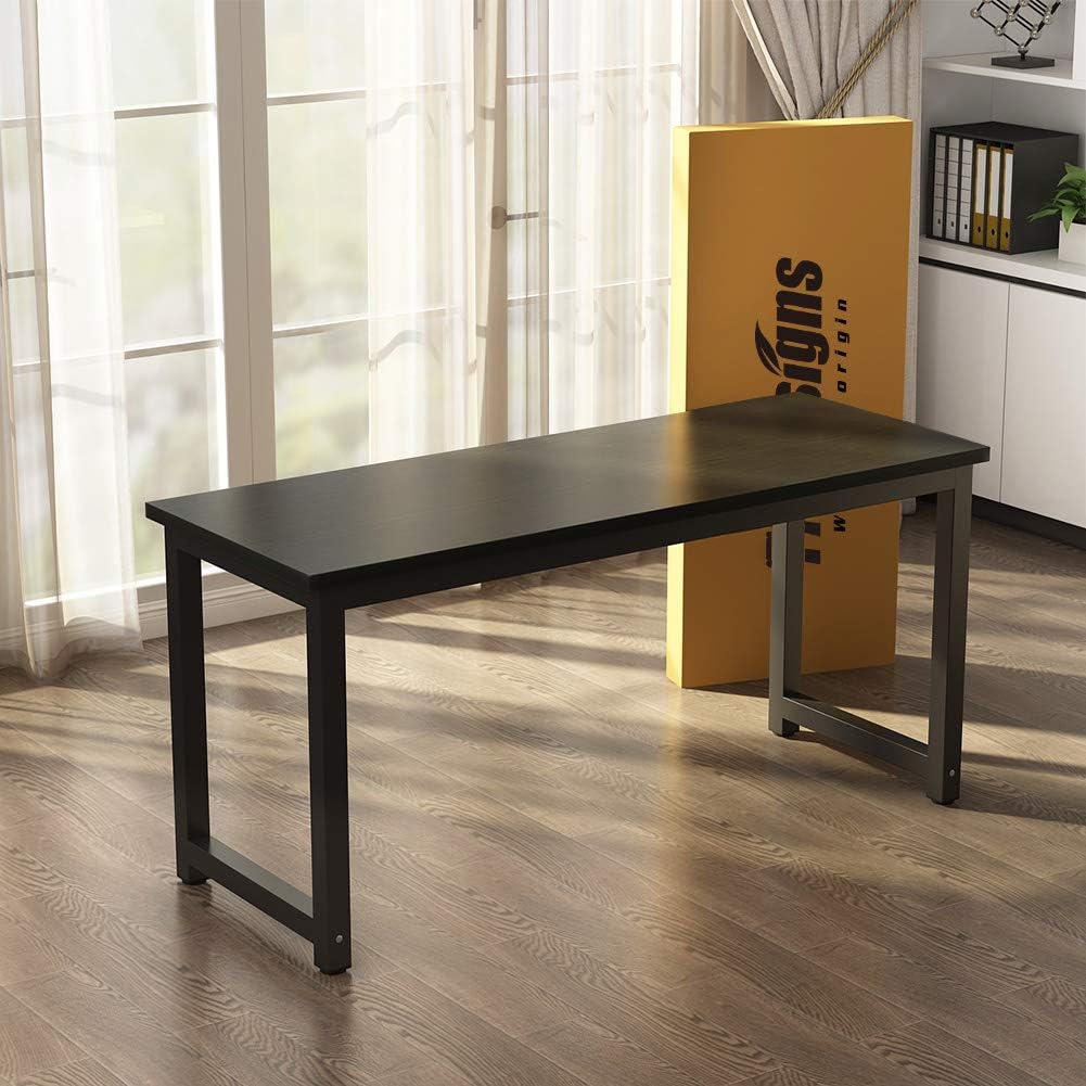 Tribesigns Modern Computer Desk, 63 inch Large Office Desk Computer Table Study Writing Desk Workstation for Home Office, Black Metal Frame