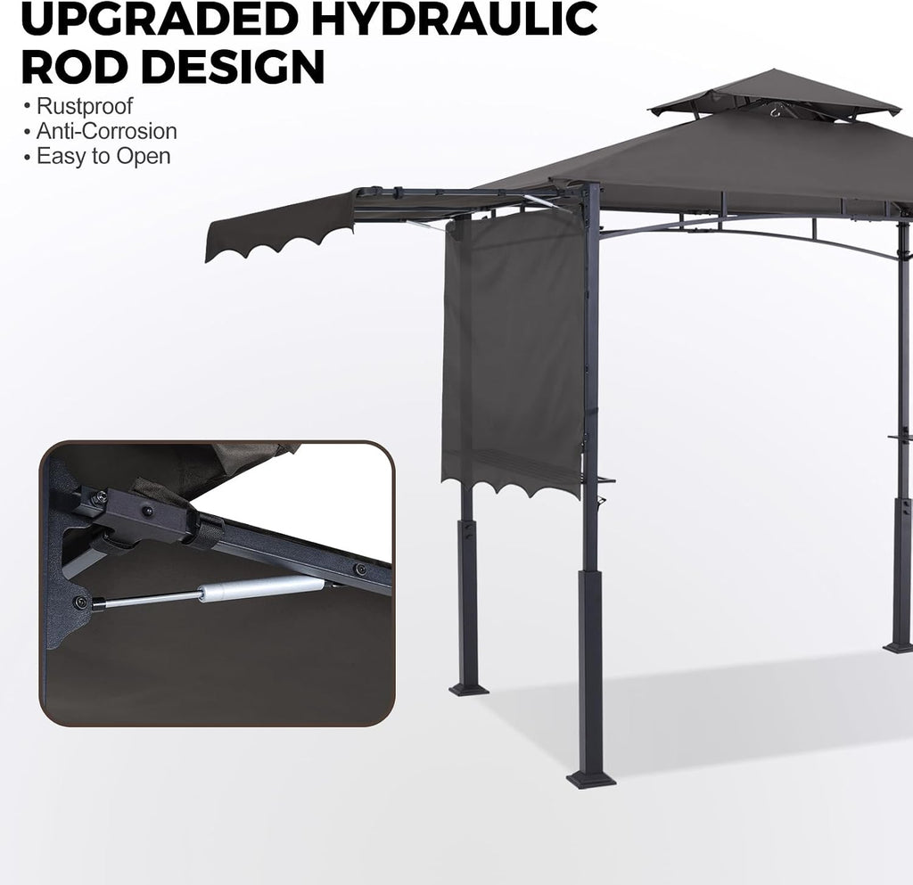 ABCCANOPY Grill Gazebo with 2 Side Awnings - 14x5 Outdoor BBQ Canopy Shelter with 2 Led Lights for Patio Backyard Grilling (Dark Gray)