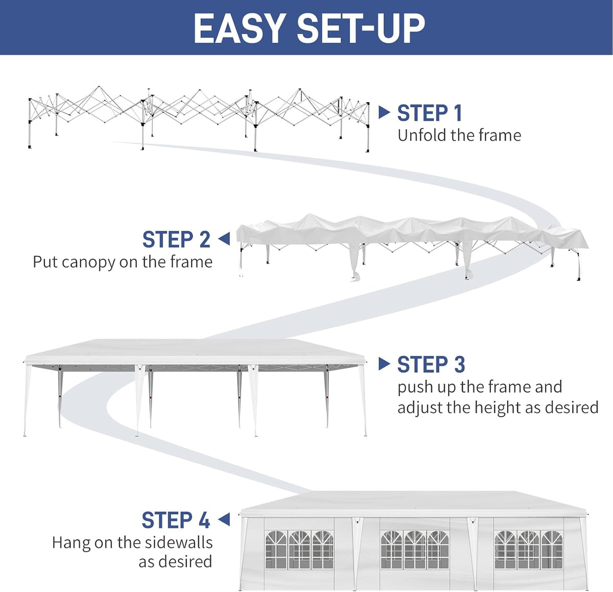 VINGLI 10x30 Pop Up Canopy Tent with Sidewalls, Outdoor Gazebo Canopy Tent, Patio Event Tents Outdoor Event Shelter for Parties (White)