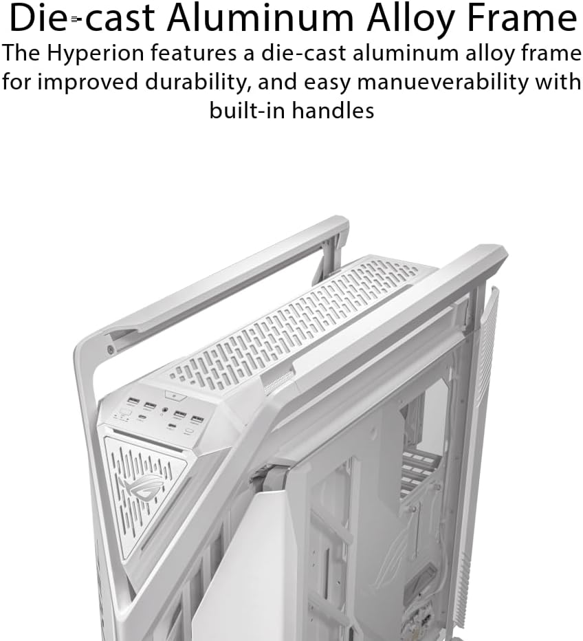 ASUS ROG Hyperion GR701 White EATX Full-Tower Gaming Case, High Airflow Design, Tool-Free Side Panels, Pre-Installed 4x140mm Fans, Supports 420mm Radiators, Built-in GPU Holder, Front USB-C