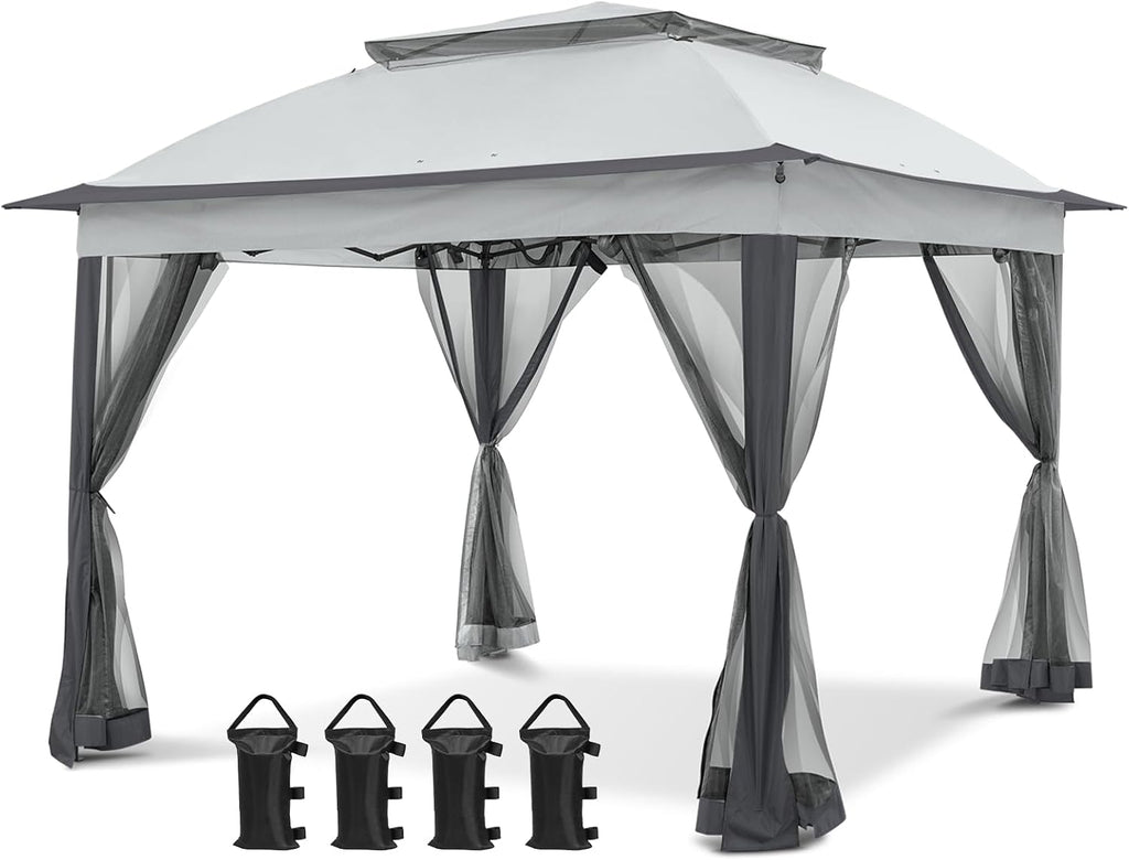 COOS BAY 11x11 Pop Up Gazebo with Mesh Netting, Instant Outdoor Canopy Tent, Water Resistant Shelter with UPF 50+ UV Protection, 121 Sq Ft Coverage, Gray