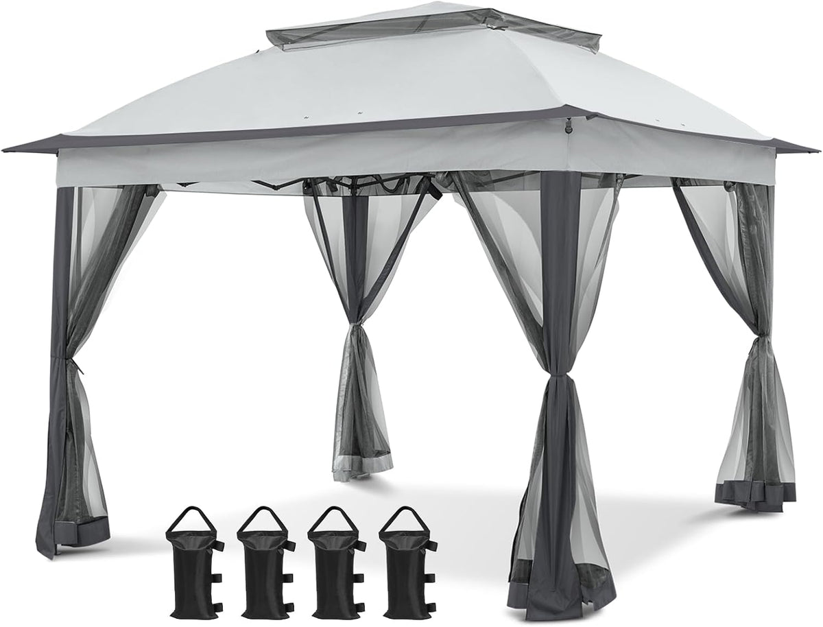 COOS BAY 11x11 Pop Up Gazebo with Mesh Netting, Instant Outdoor Canopy Tent, Water Resistant Shelter with UPF 50+ UV Protection, 121 Sq Ft Coverage, Gray