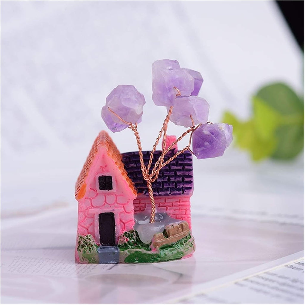 Crystal Tree Natural Amethyst Lucky Tree Crystal Quartz Gem Tree Mineral Ornaments Garden Healing Pavilion Decoration Home Decoration Gemstone Tree,Pink