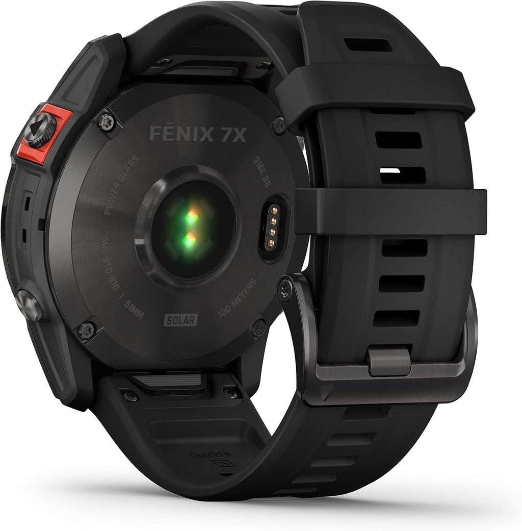 Garmin Fenix 7X Solar-Powered Waterproof 1.4-Inch Display Multisport GPS Watch with Built-in LED Flashlight and Bluetooth (Slate Gray with Black Band)