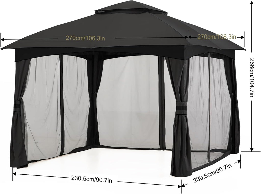 MASTERCANOPY Outdoor Patio Gazebo for Garden with Upgrade Steel Frame and Netting Walls (8x8,Gray)