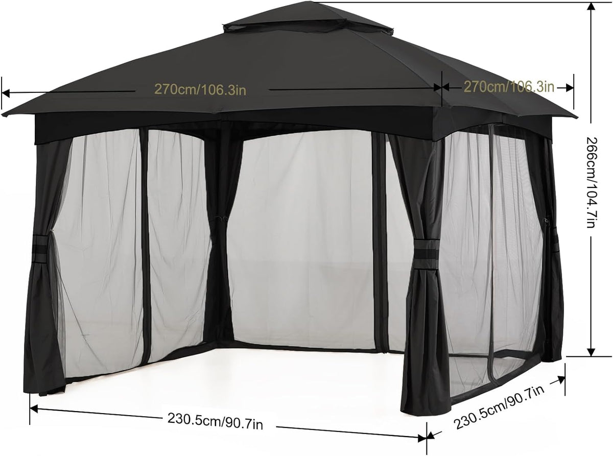 MASTERCANOPY Outdoor Patio Gazebo for Garden with Upgrade Steel Frame and Netting Walls (8x8,Gray)