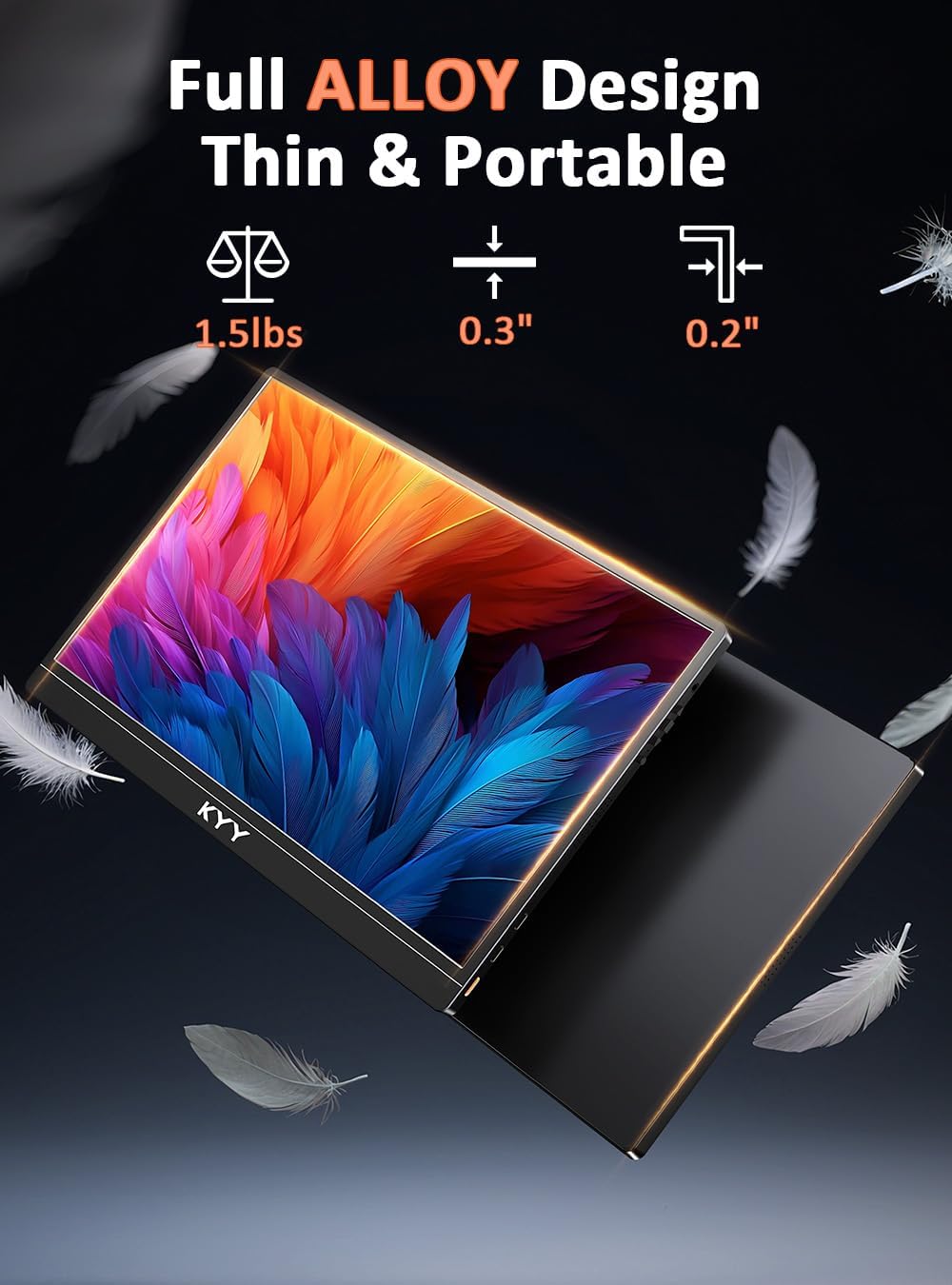 KYY 4K Portable Monitor 15.6' Portable Monitor for Laptop UHD IPS 3840X2160 External Screen with 100% sRGB & HDR Gaming Display for Laptop PS5/4 Xbox Switch with Speakers, VESA Compatible