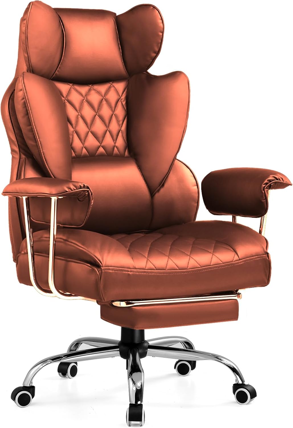 COMHOMA Big and Tall Office Chair, Leather High Back Leather Gaming Chair with Footrest, Executive Ergonomic Office Chair with Pocket Spring Lumbar Support and with Outward Fixed Soft Armrests