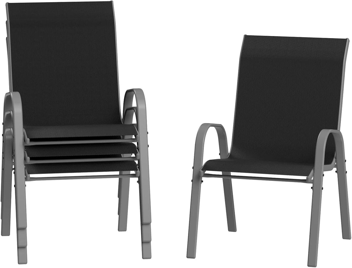 Amopatio Patio Chairs Set of 4, Outdoor Stackable Dining Chairs for All Weather, Breathable Garden Outdoor Furniture for Backyard Deck(Black)