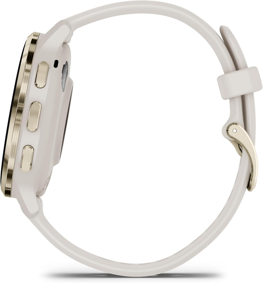 Garmin Venu 3S Advanced Fitness and Health Tracker Smart Watch Soft Gold Stainless Steel Bezel with Ivory Case and 41 MM Silicone Band 1.2 Inch AMOLED Touch Screen Display