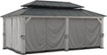 Sunjoy Replacement Curtains, Waterproof 6-Panel Screen Walls Outdoor Curtain for 12 x 20 ft Gazebo, Patio & Backyard Protection, Grey