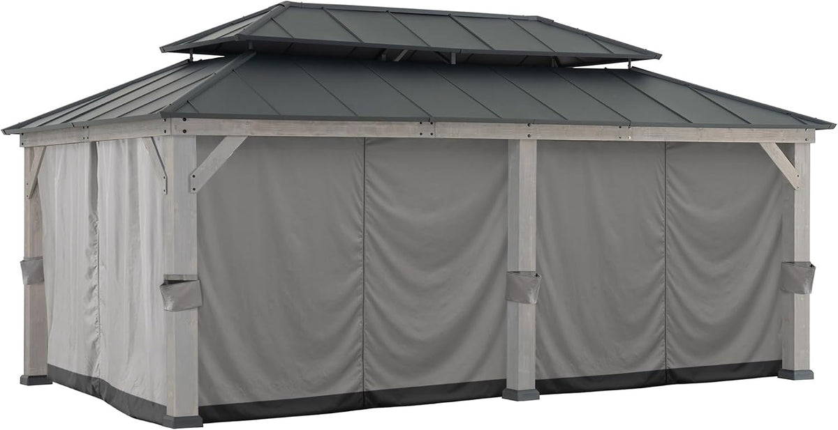 Sunjoy Replacement Curtains, Waterproof 6-Panel Screen Walls Outdoor Curtain for 12 x 20 ft Gazebo, Patio & Backyard Protection, Grey