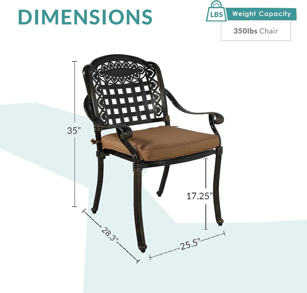 MEETWARM 2 Piece Patio Dining Chairs with Cushions, Outdoor All-Weather Cast Aluminum Chairs, Patio Bistro Dining Chair Set of 2 for Garden Deck Backyard, Dark Bronze
