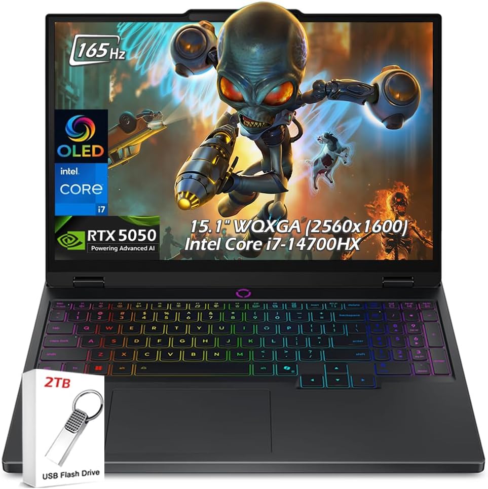 Lenovo Legion 5i Gaming Laptop - 15.1' 2.5K OLED 165Hz - Intel Core i7-14700HX - NVIDIA GeForce RTX 5050 16GB RAM 1TB SSD Backlit KB Wi-Fi7 Win11 Eclipse Black w/2TB USB Drive, W/GaLiMu