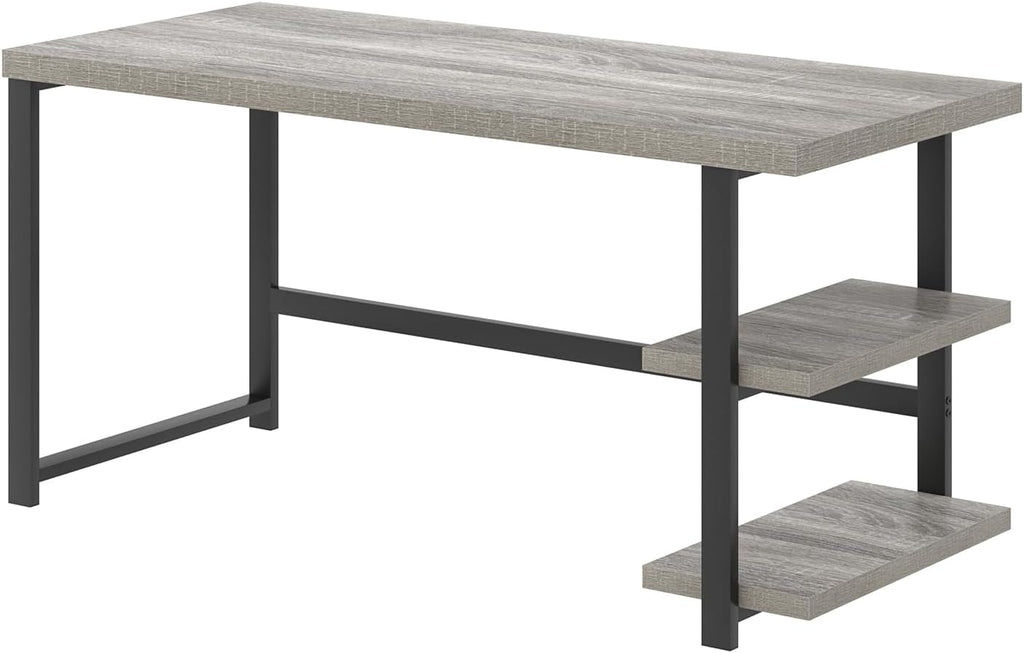 FOLUBAN Computer Desk, Modern Home Office Desk with Shelves, Wood Writing Study Gaming Table for Living Room Bedroom, Light Grey, 53 inch