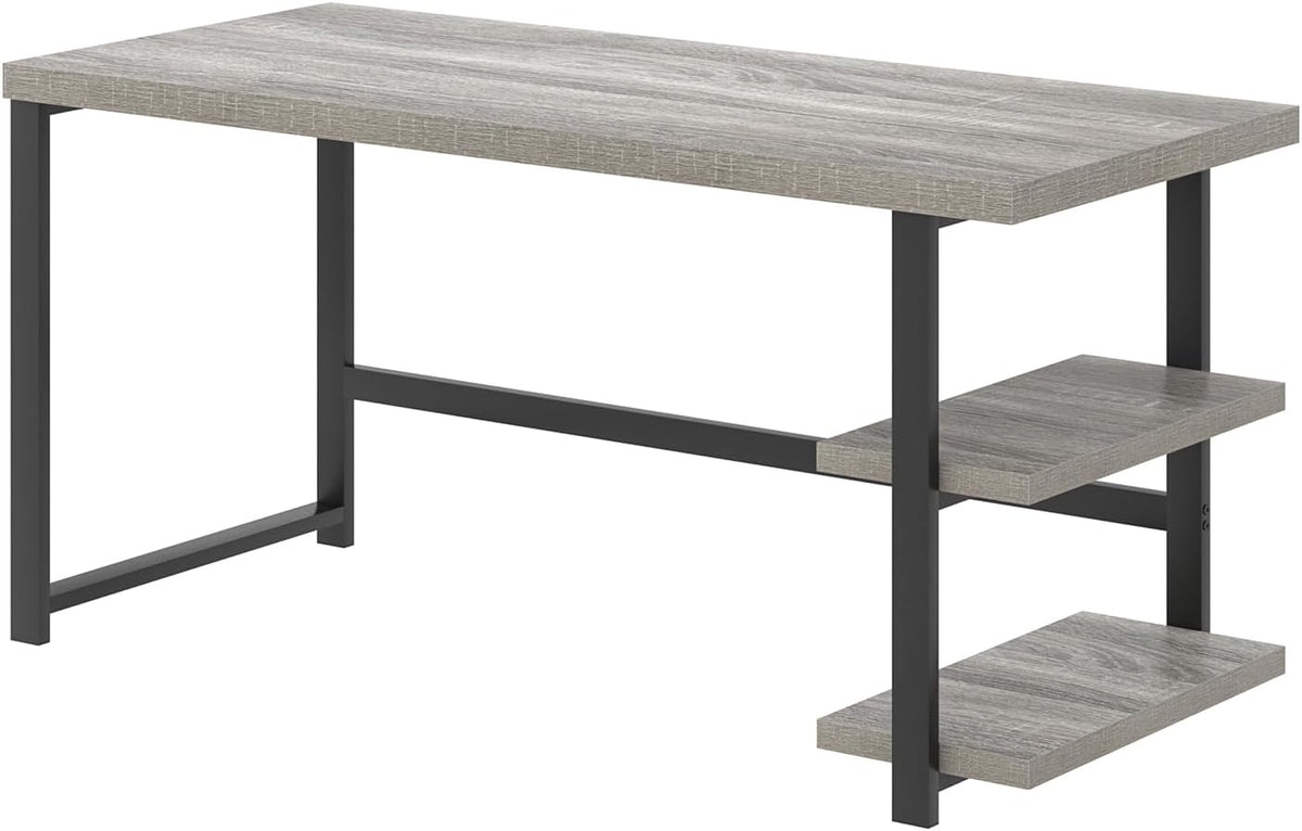 FOLUBAN Computer Desk, Modern Home Office Desk with Shelves, Wood Writing Study Gaming Table for Living Room Bedroom, Light Grey, 53 inch