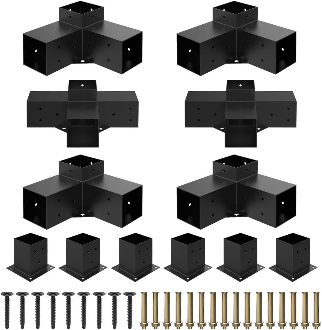 JEXALINE Pergola Kit for 4'x4' Lumber, Heavy Duty Pergola Brackets with 3-Way & 4-Way Corner Brackets, DIY Gazebo Kit for Outdoor Patio Backyard Garden, Fits Actual 3.6' x 3.6' Wood