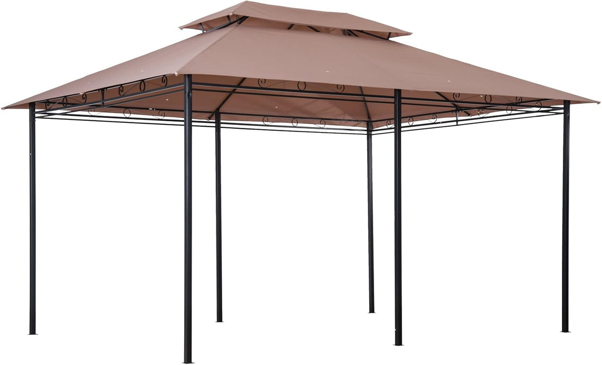 Outsunny 10' x 13' Patio Gazebo, Outdoor Gazebo Canopy Shelter with Curtains, Vented Roof, Steel Frame for Garden, Lawn, Backyard and Deck, Khaki