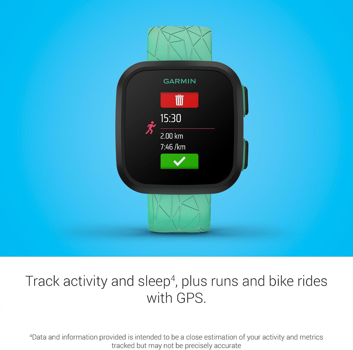 Garmin Bounce™, Kids Smartwatch, Two-Way Text and Voice Messaging, Location Tracking, Green Burst