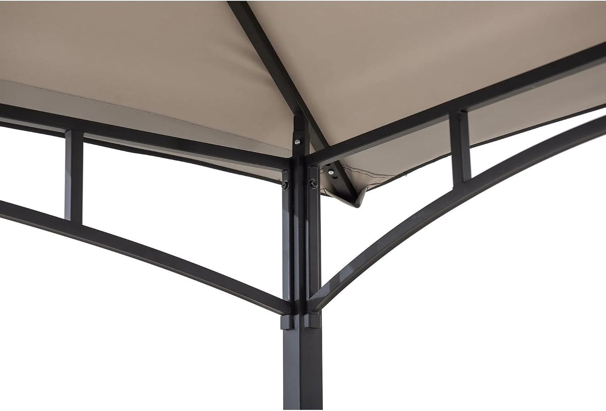 SUNJOY 8 x 5 ft Grill Gazebo with Double Tiered Canopy Roof, Black Steel Frame Grill Gazebo for Outdoor, Patio, Garden, and Backyard Activities, Beige
