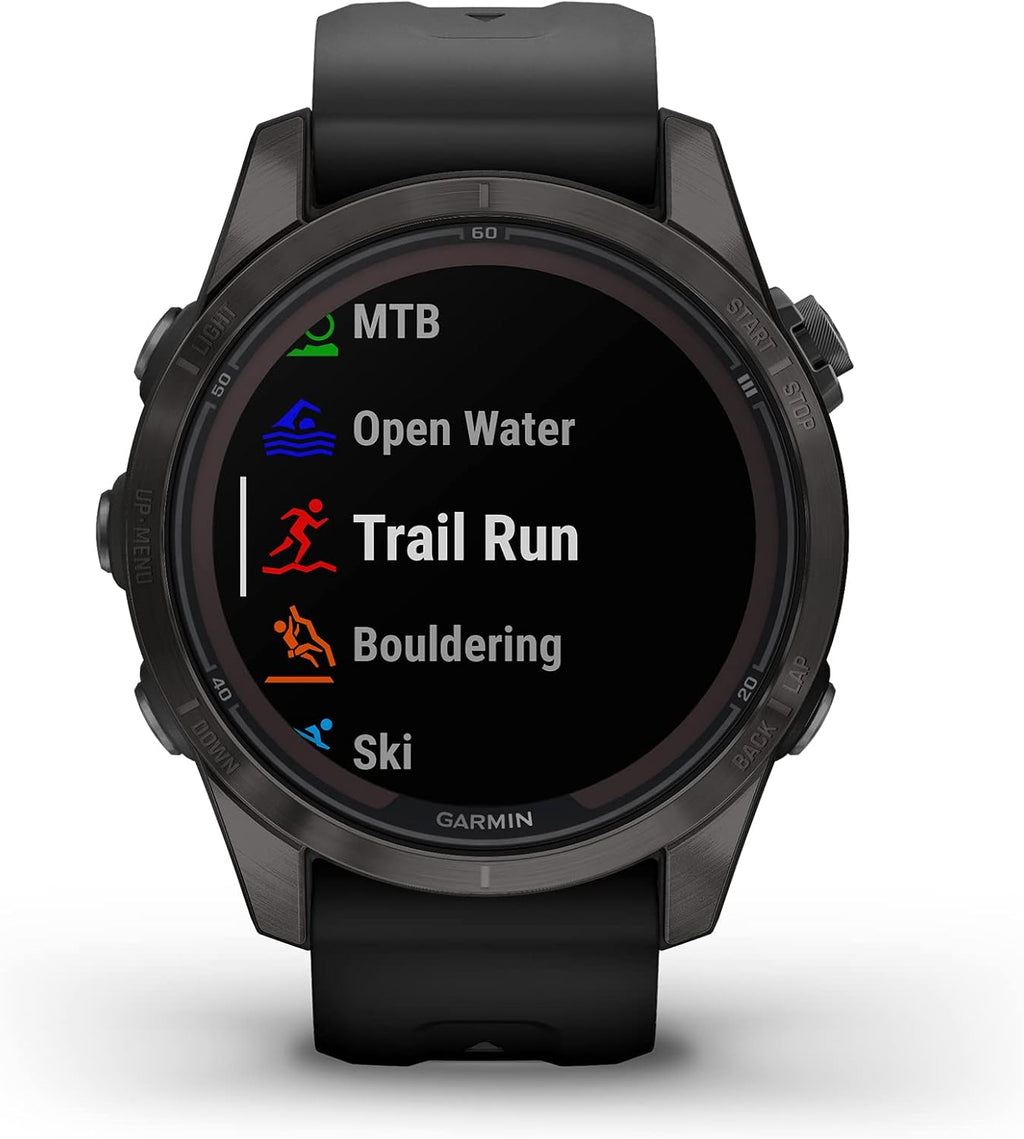 Garmin fēnix 7S Pro Sapphire Solar, Multisport GPS Smartwatch, Built-in Flashlight, Solar Charging Capability, Black