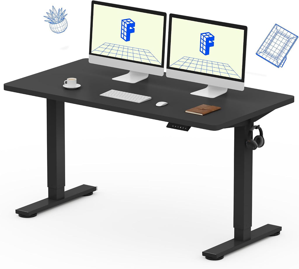 FLEXISPOT EN1 One-Piece Standing Desk, Electric Adjustable with 4 Memory Presets, 176 LBS Capacity, Stable & Quiet, Seamless Desktop for Home Office & Dual Monitors, 55'x28' Black