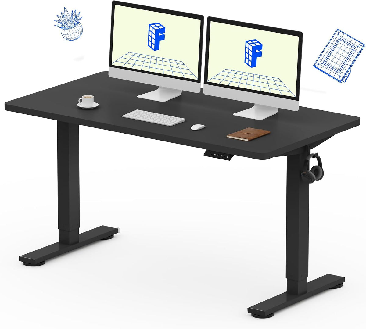 FLEXISPOT EN1 One-Piece Standing Desk, Electric Adjustable with 4 Memory Presets, 176 LBS Capacity, Stable & Quiet, Seamless Desktop for Home Office & Dual Monitors, 55'x28' Black