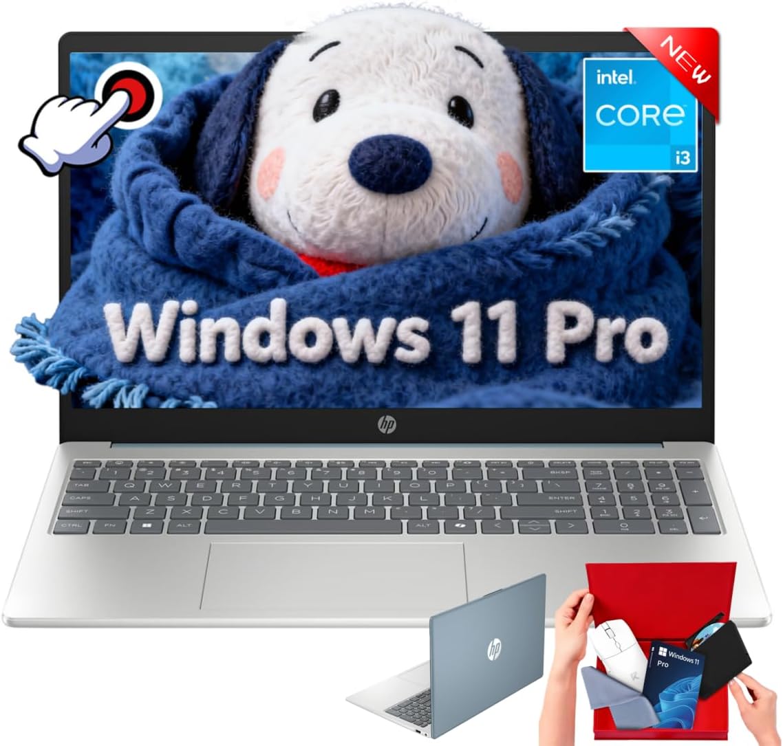 HP 15.6 Touchscreen Laptop Computer - 16GB RAM, 1TB SSD, Windows 11 Pro, FHD Anti-Glare, Intel Core i3-N305, Intel UHD Graphics, Copilot AI, Long Battery Life, Business Laptop for Work & Students